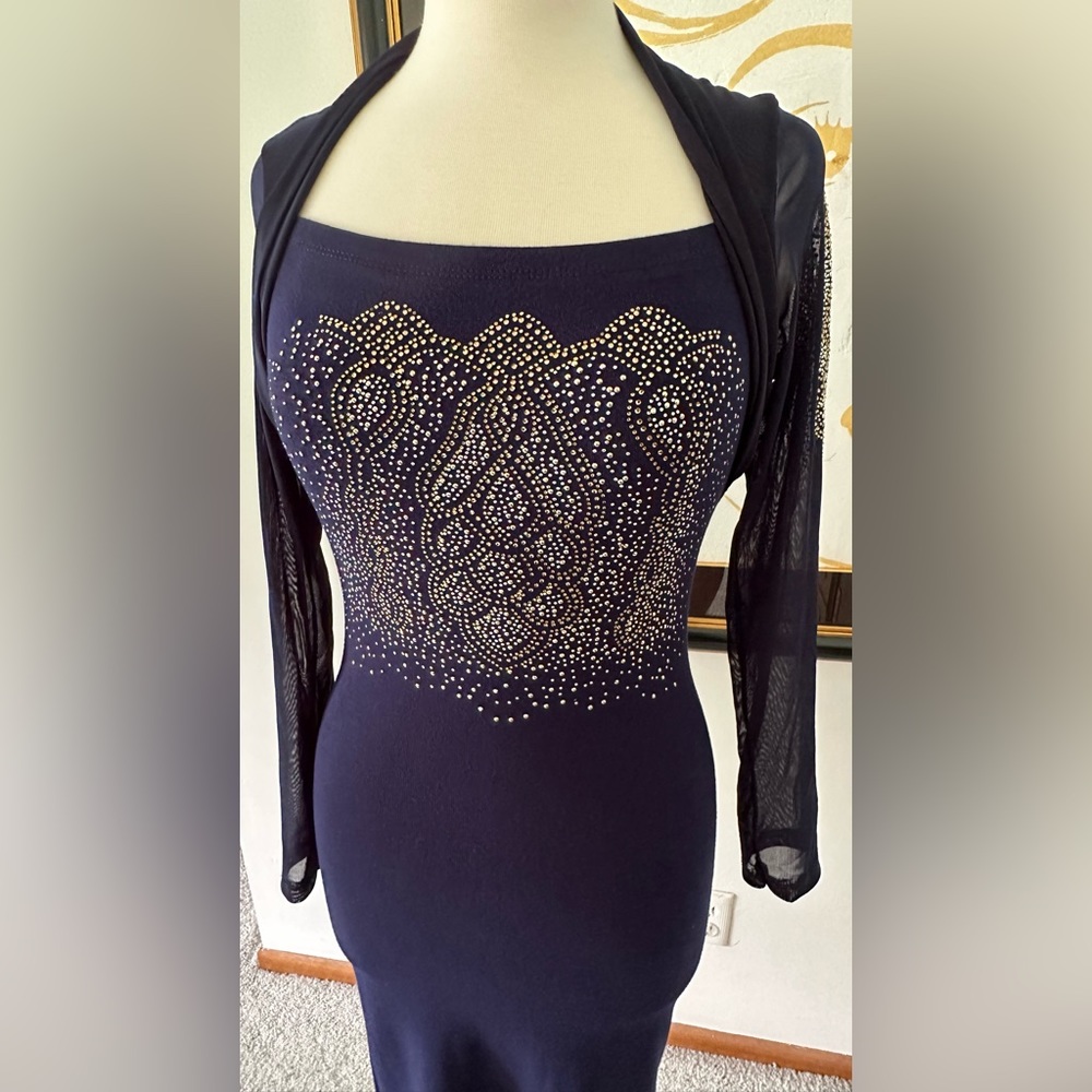 New Gorgeous Navy Knit Studded Dress